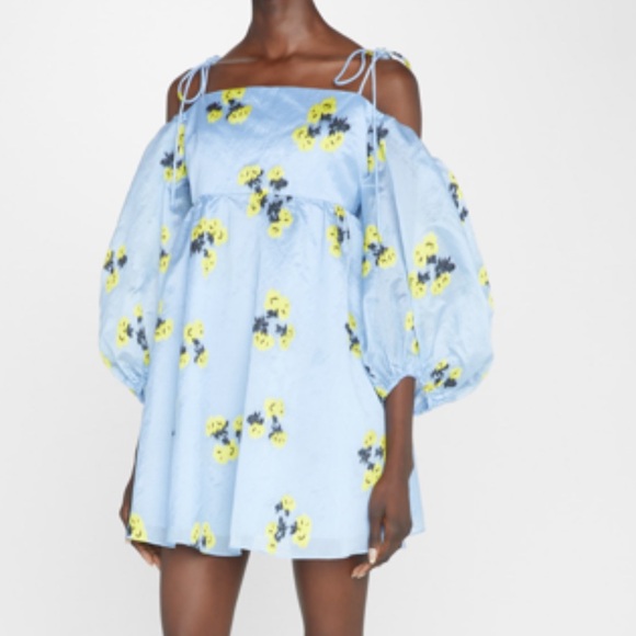 Tanya Taylor Marisa Cold-Shoulder Balloon-Sleeve Mini Dress size 8 - Picture 4 of 10